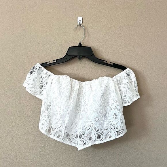Guess Lace Off Shoulder Corset Crop Top - Picture 1 of 5